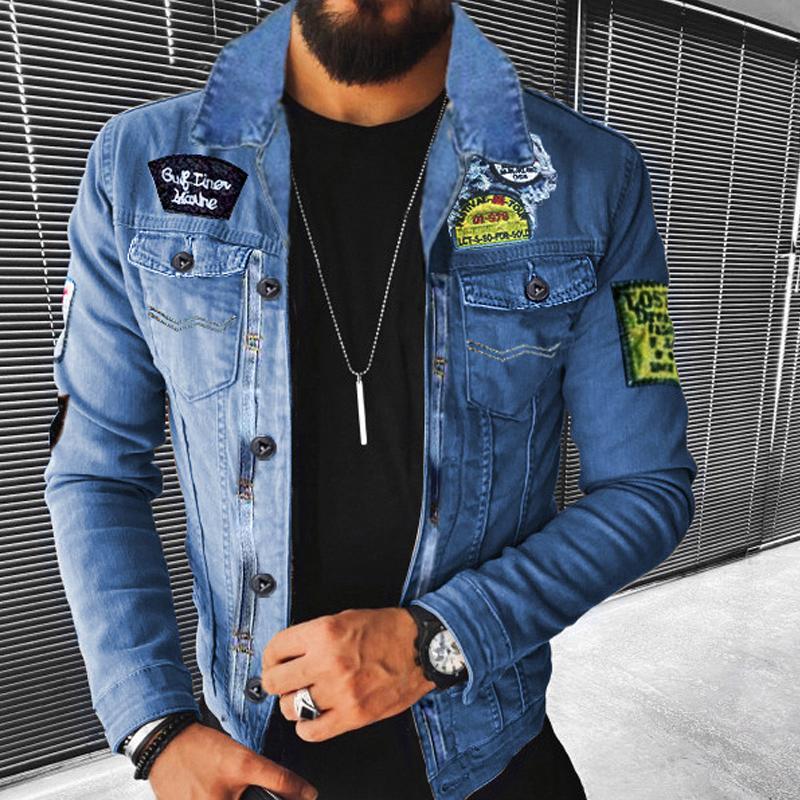 Men's Lapel Fleece Denim Jacket 03838575X