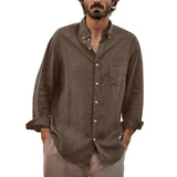 Men's Solid Color Casual Lapel Loose Long Sleeve Shirt 98780869M
