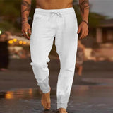 Men's Casual Solid Color Drawstring Elastic Waist Loose Beach Pants 31939183M