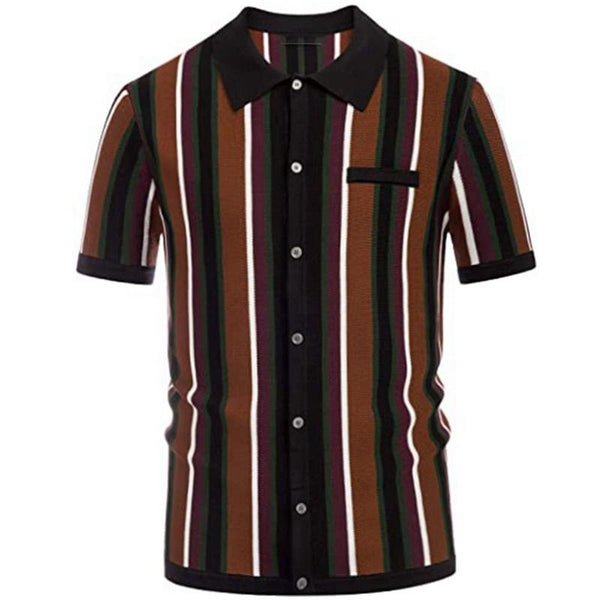 Men's Casual Lapel Striped Short-Sleeved Polo Shirt 79043587M