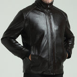 Men's Fleece Padded Lapel Leather Jacket 95786604X