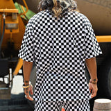 Men's Checkerboard Print Round Neck Short Sleeve T-shirt Shorts Set 84011389Z