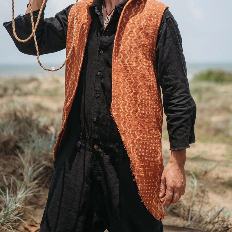 Men's Cotton Linen Mid Length Vest 22009331X