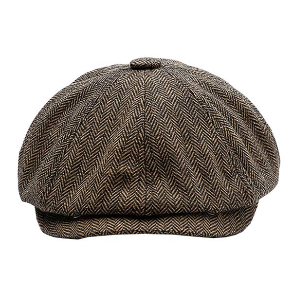 Men's British Vintage Herringbone Octagon Beret 27874947M