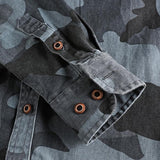 Men's Vintage Camouflage Washed Distressed Cotton Pocket Long Sleeve Shirt 13833126M