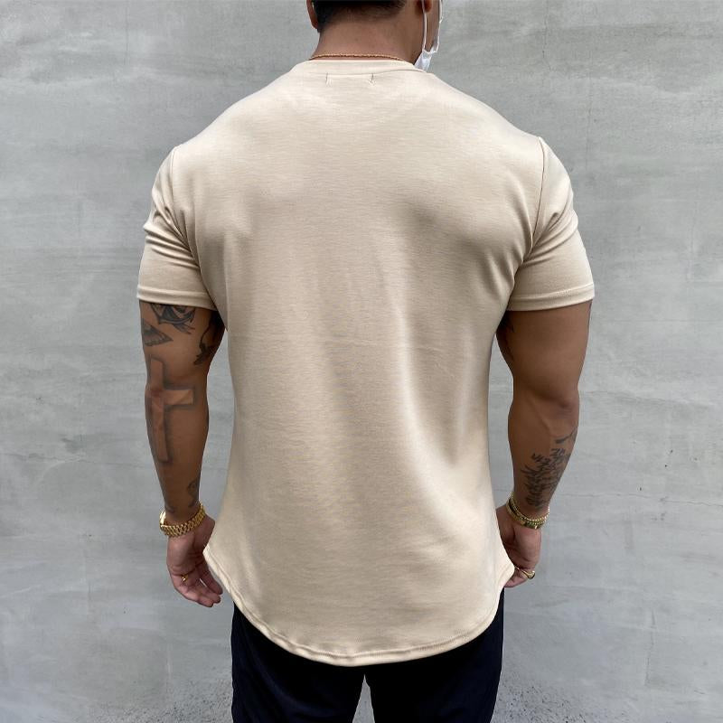 Men's Round Neck Solid Color Sports T-Shirt 21334021X