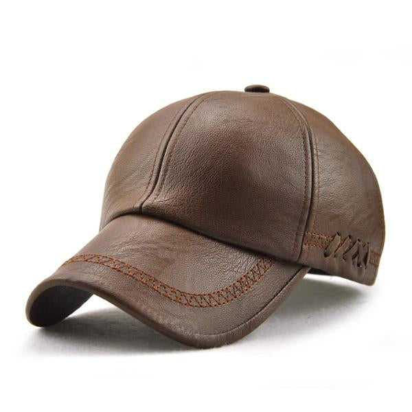 Leather Baseball Cap 32740655X Brown Hats