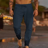 Men's Casual Solid Color Drawstring Elastic Waist Loose Beach Pants 31939183M