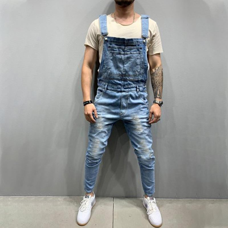 Men's Casual Ripped Denim Overalls 85173375Y