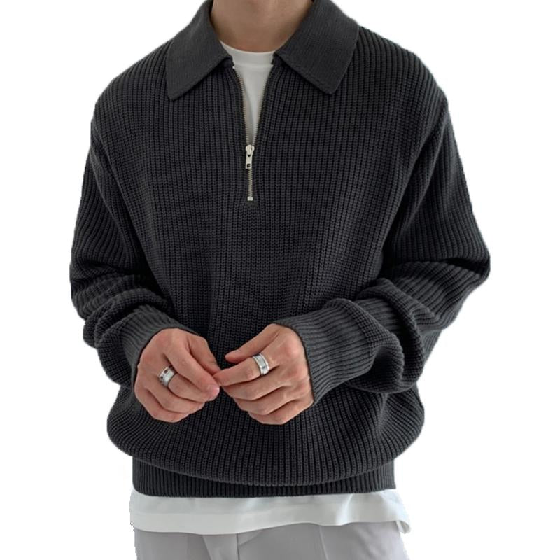 Men's Casual Zipper Polo Neck Sweater 24846066Y