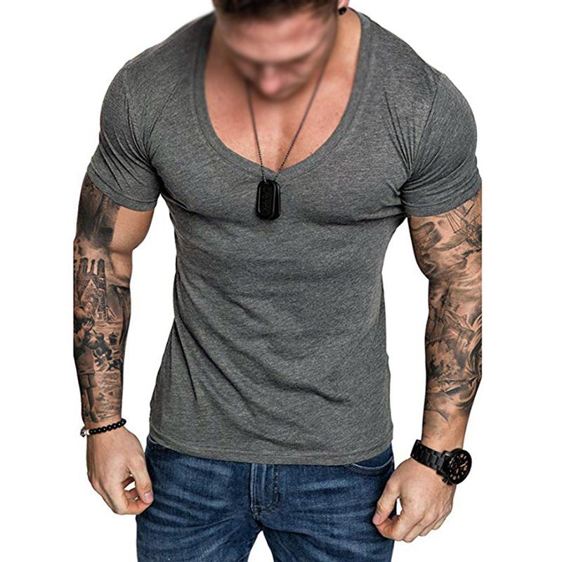 Men's Solid Color V-neck Pullover T-shirt 34484753X – Manlytshirt