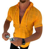 Men's Casual Short Sleeve Hooded Zip Shirt 95041089M
