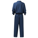 Men's Casual Long-Sleeve Lapel Solid Color Coverall Jumpsuit 06490071Y