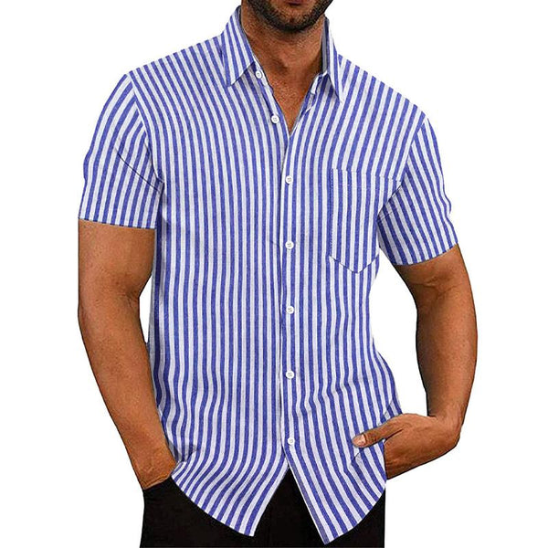 Men's Lapel Striped Short Sleeve Button Shirt 92370314X