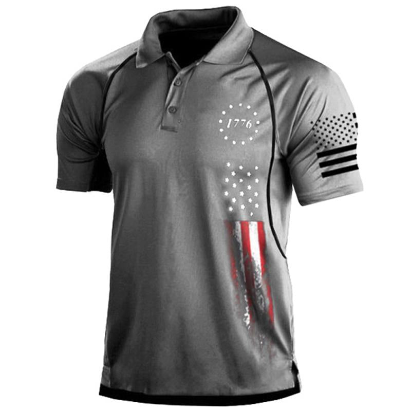 Men's Flag Print Lapel Short Sleeve Polo T-Shirt 95787594Y