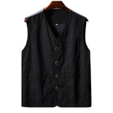 Mens Cotton V-Neck Single Breasted Vest 43550015M Black / M Vests
