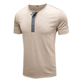 Men's Round Neck Cotton Short Sleeve Henley Shirt 96969868X