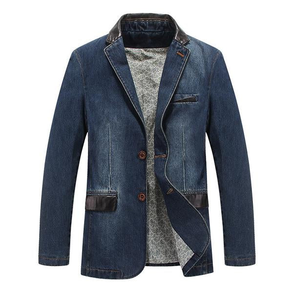 Mens Lapel Single Breasted Denim Blazer 27056629M Navy / L Coats & Jackets