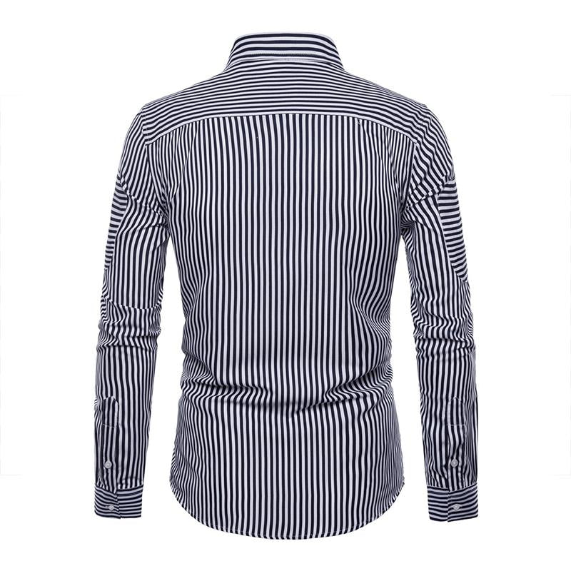Men's Casual Striped Patchwork Long Sleeved Shirt 38610425M