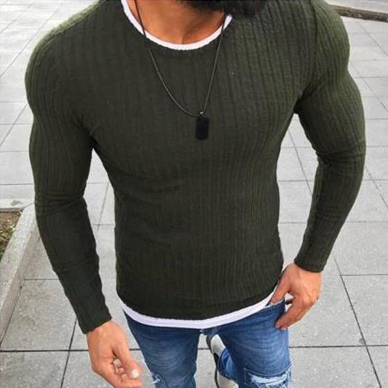 Men's Casual Round Neck Stitching Long Sleeve T-Shirt 19255758M