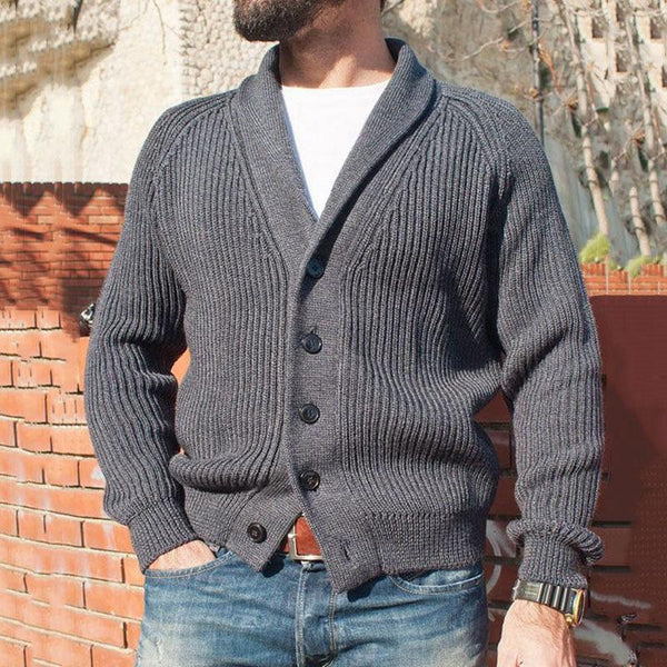Men's Single Breasted Lapel Long Sleeve Knit Cardigan Jacket 16508475X