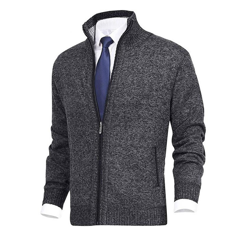 Einfarbiger Strickjacke mit Stehkragen für Herren 70313014X