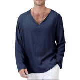 Men's Casual V-Neck Long-Sleeved Shirt 11945153M