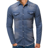 Men's Fashion Ripped Hem Tassel Long Sleeve Denim Shirt 12747838M