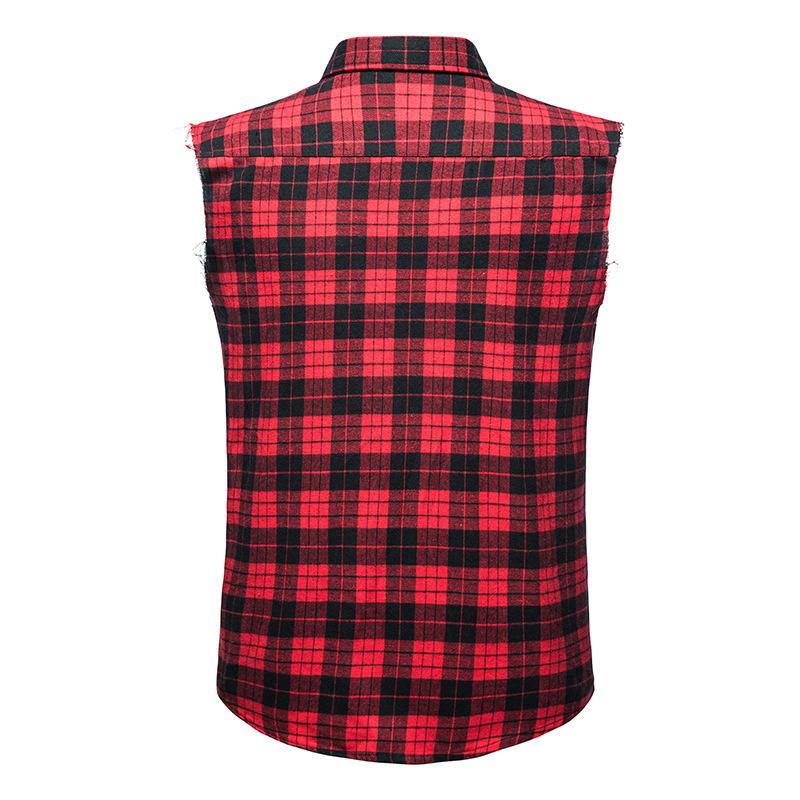 Men's Casual Flannel Plaid Sleeveless Shirt 93547455Y