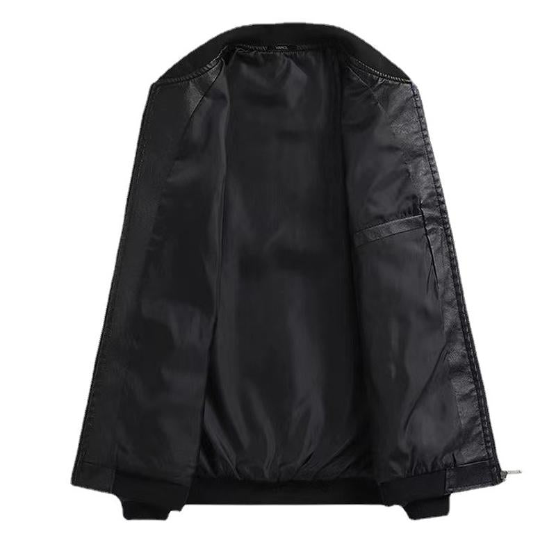 Men's Leather Vintage Punk Fleece Jacket 27095385X