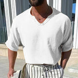 Men's Solid Color V-Neck Short-Sleeved T-Shirt 36972763Y