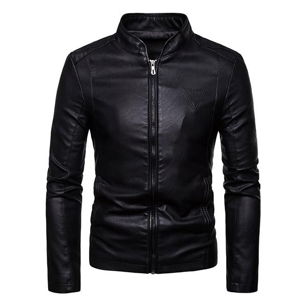 Men's Casual Biker Baseball Collar Leather Jacket 76940403M