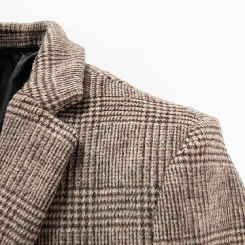 Men's Vintage Check Lapel Slim Long Coat 86761608M