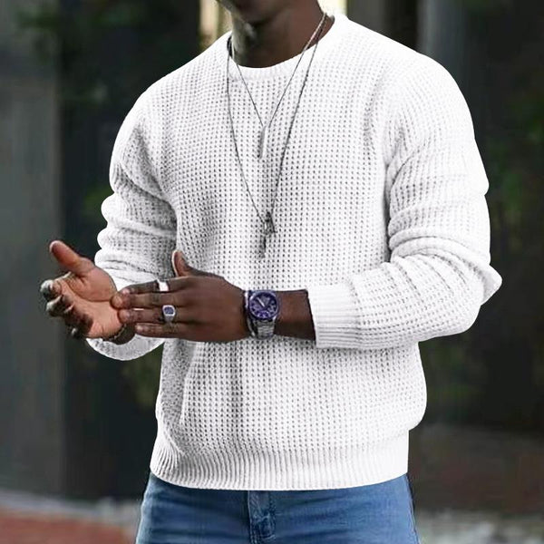 Men's Waffle Long Sleeve Crew Neck Sweater (Necklace Excluded) 23194177T