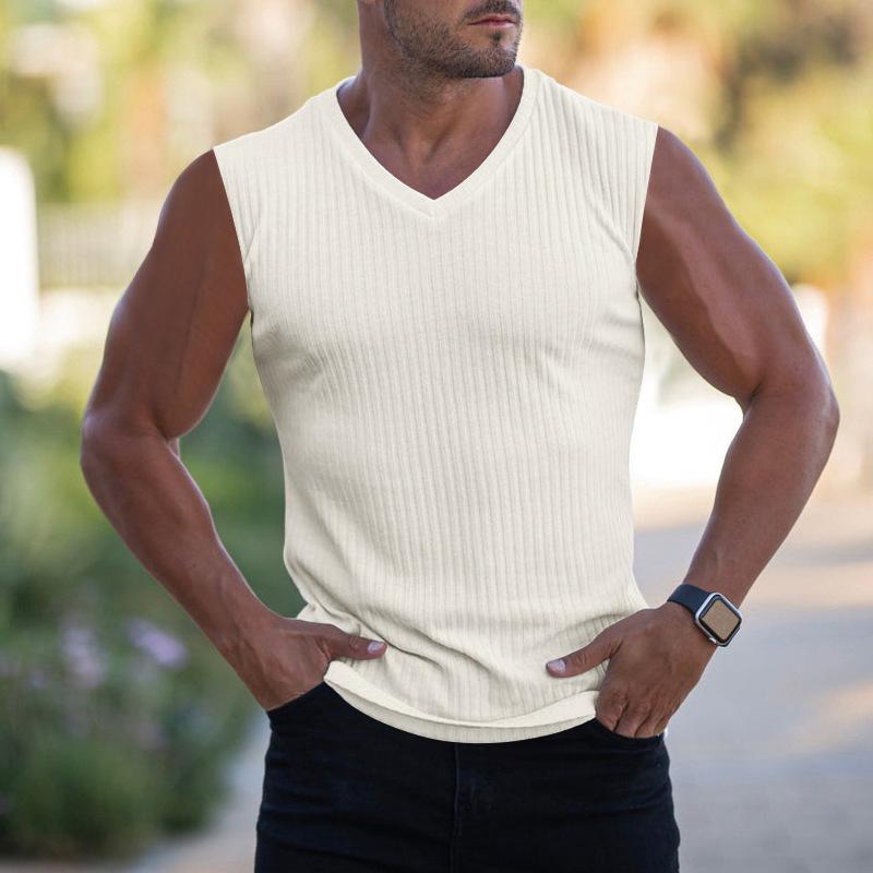 Men's Knitted Vertical Striped V-neck Tank Top 97412128X