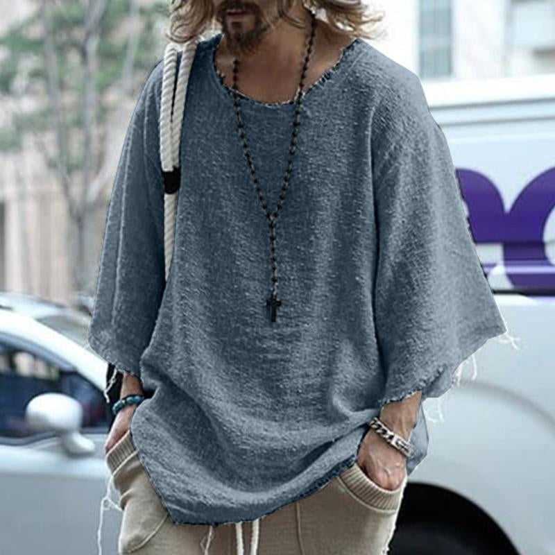 Men's Casual Loose Round Neck Raw Edge T-Shirt 64161125M