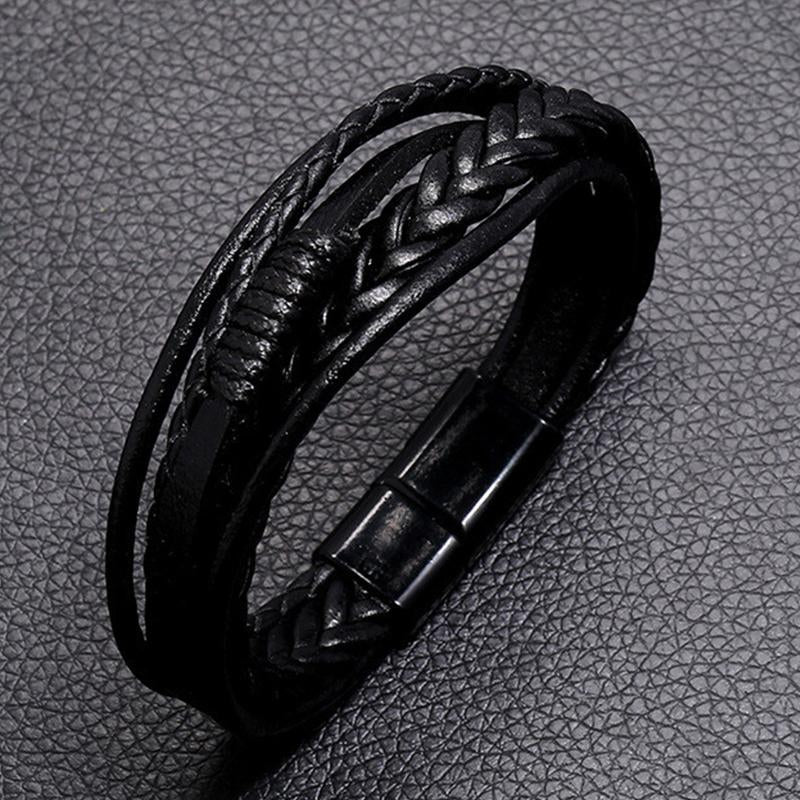 Handgewebtes Lederarmband für Herren im Vintage-Stil mit Schnalle aus Legierung 04375506M