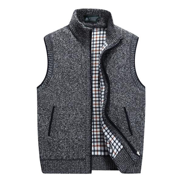 Men's Casual Stand Collar Fleece Knitted Vest 30062238M