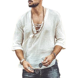 Men's Casual V Neck Lacr-up Long Sleeve Shirt 29474112M