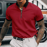 Men's Solid Color POLO Zipper T-Shirt 67741398X