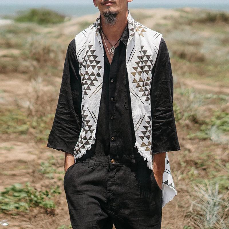 Men's Cotton Linen Mid Length Vest 22009331X