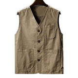 Mens Cotton V-Neck Single Breasted Vest 43550015M Light Khaki / M Vests