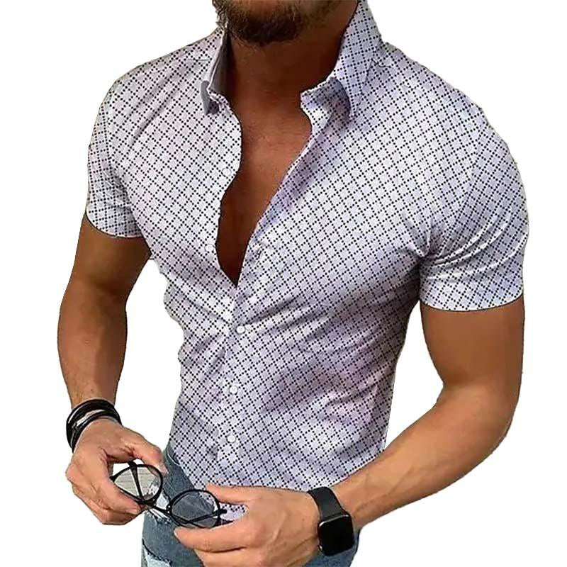 Chemise décontractée à manches courtes et revers imprimés pour hommes 81613045M