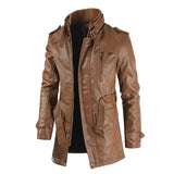 Men's Stand Collar Fleece Leather Jacket 64581367X