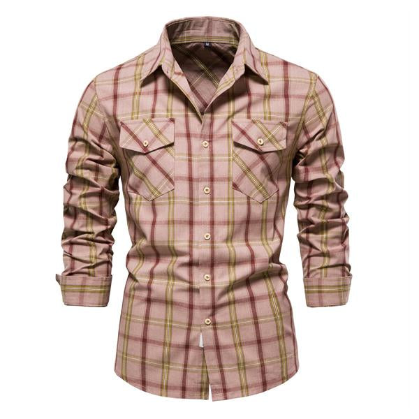 Mens Plaid Long Sleeve Shirt 46265674X Wine Red / S Shirts & Tops