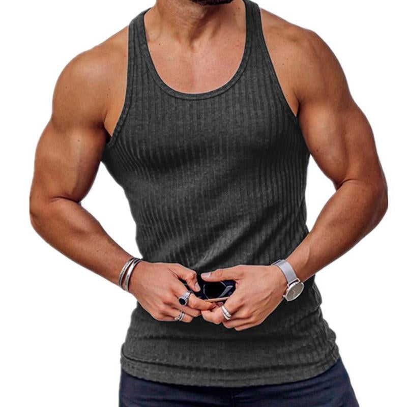 Men's Knitted Vertical Stripe Athletic Fit Racerback Tank Top 92662830X