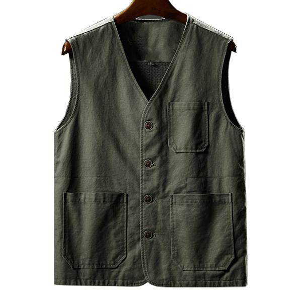 Mens Cotton V-Neck Single Breasted Vest 43550015M Army Green / M Vests