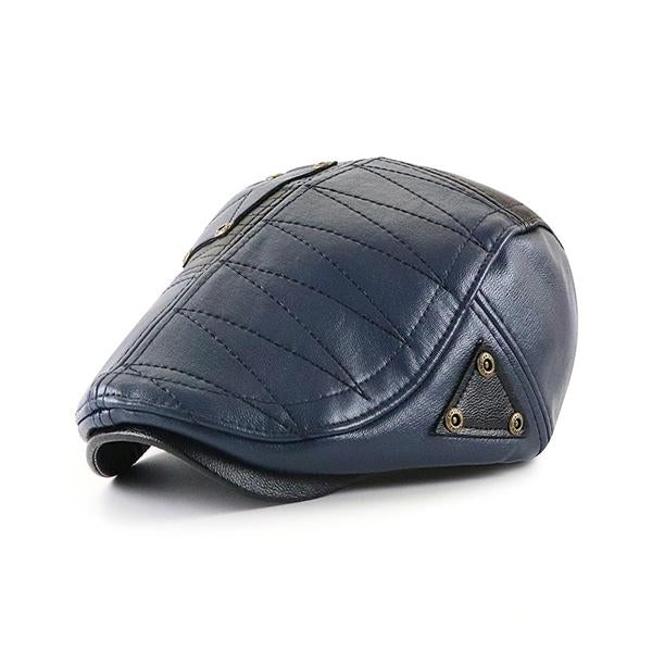 Mens Patchwork Leather Hat Blue Hats