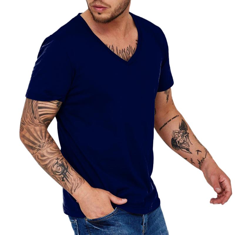 Men Simple V Neck Solid Color Short Sleeve T-Shirt 48221622Y