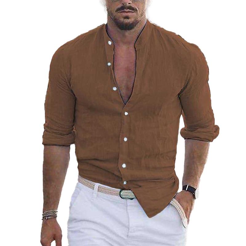Men's Casual Stand Collar Long Sleeve Shirt 75311158M